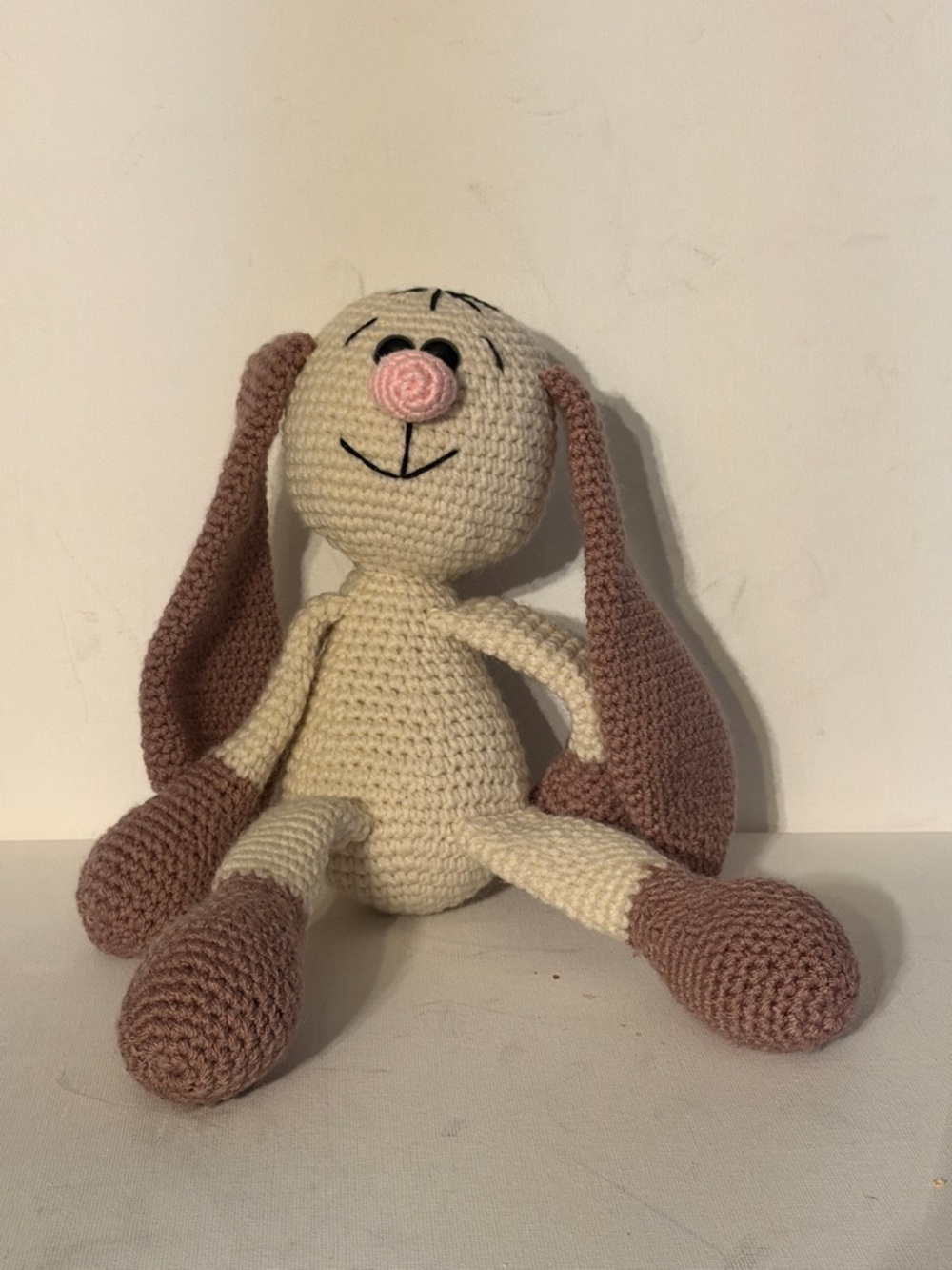 Handmade Cream and Dusty Pink Crochet Bunny Plush - Soft Kids Toy